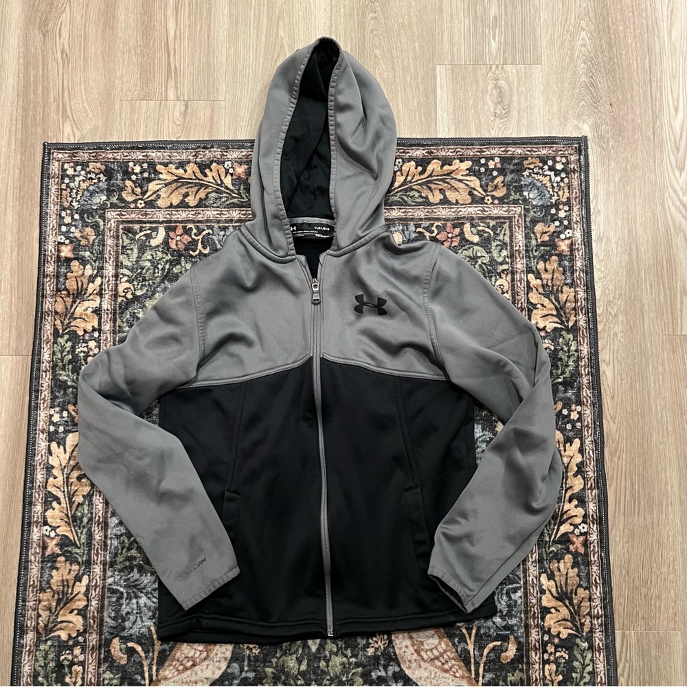 Under Armour Gray & Black Storm Zip Up Jacket Hoodie Youth Large